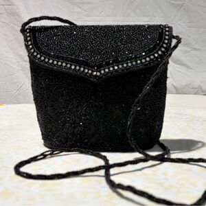 Inge Christopher Chic Black Beaded Crossbody Bag